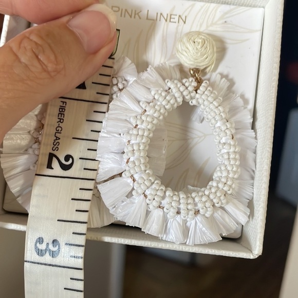 Nib Pink Linen White Fringed BoHo Tear drop Earrings - Picture 6 of 6